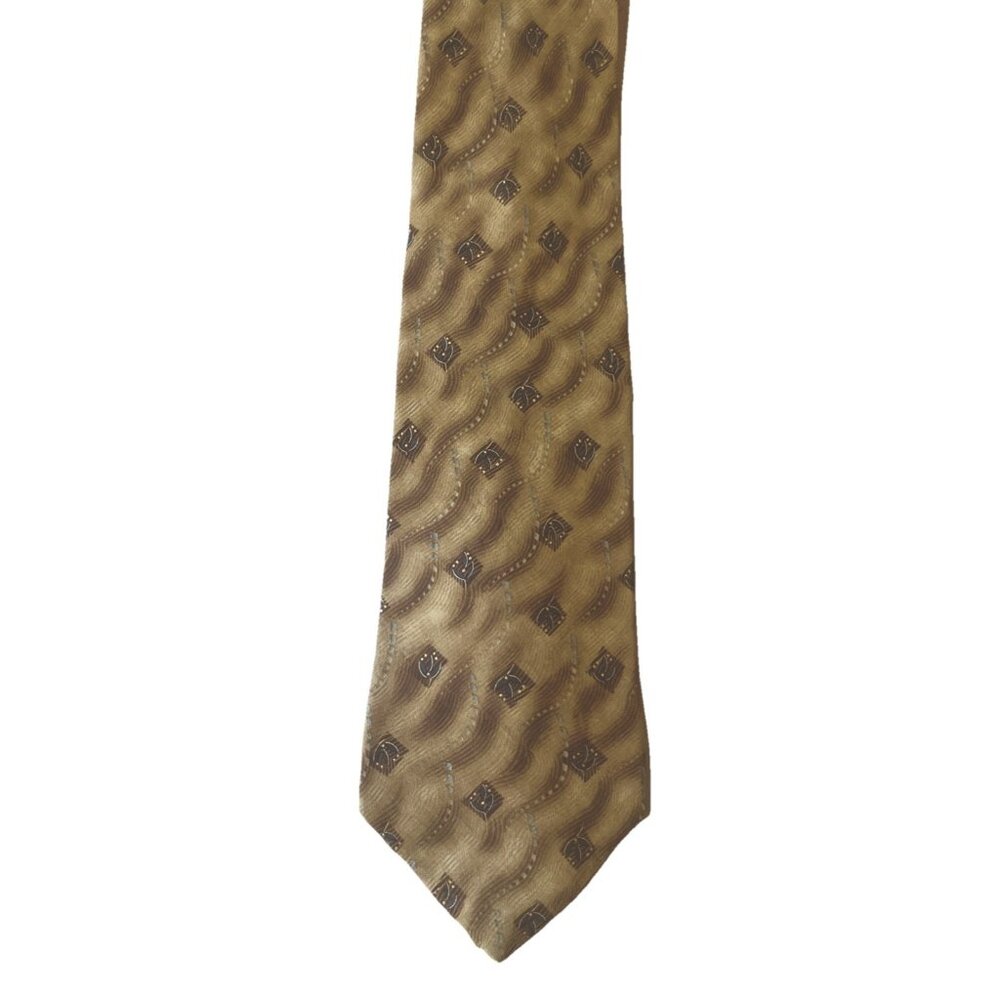 VTG J.Z. Richards Tie Gold Geometric Dots Squares 100% Silk Made In USA